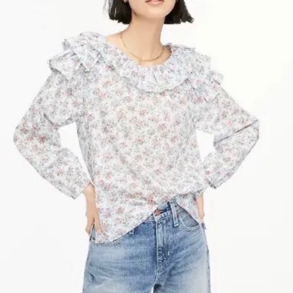 J. Crew X Liberty Fabric Ruffle Shoulder Top, Floral Winding Roses Print Size XS